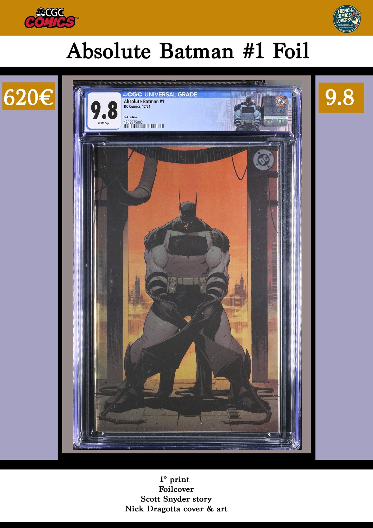 Absolute Batman #1 (2024) 1° print Foil variant custom label CGC 9.8