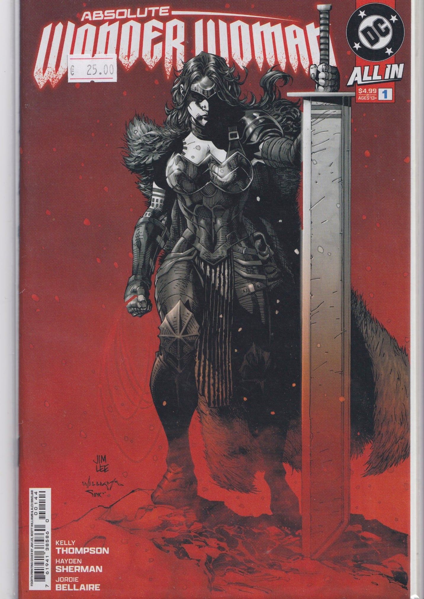 Absolute Wonder Woman #1 (2025) 4th Printing. Jim Lee red NM