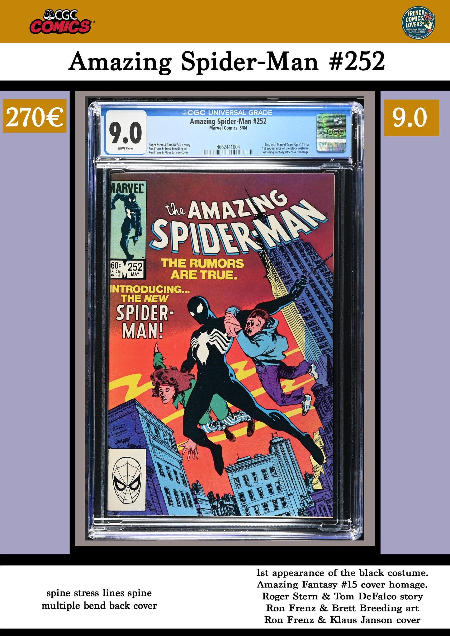 Amazing Spider-Man #252 (1984) 1° Black Costume CGC 9.0