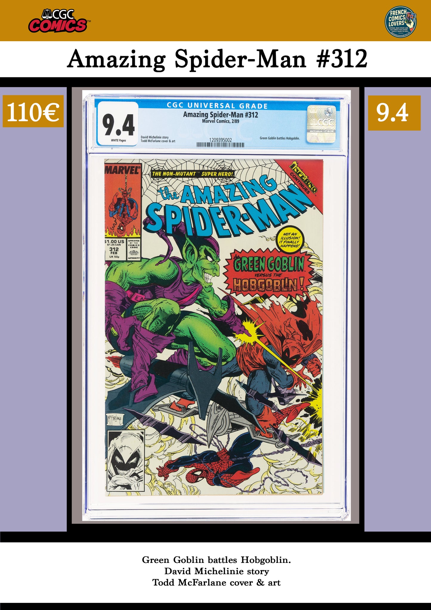 Amazing Spider-Man #312 (1983) Mc Farlane Hobgoblin vs Green Goblin CGC 9.4