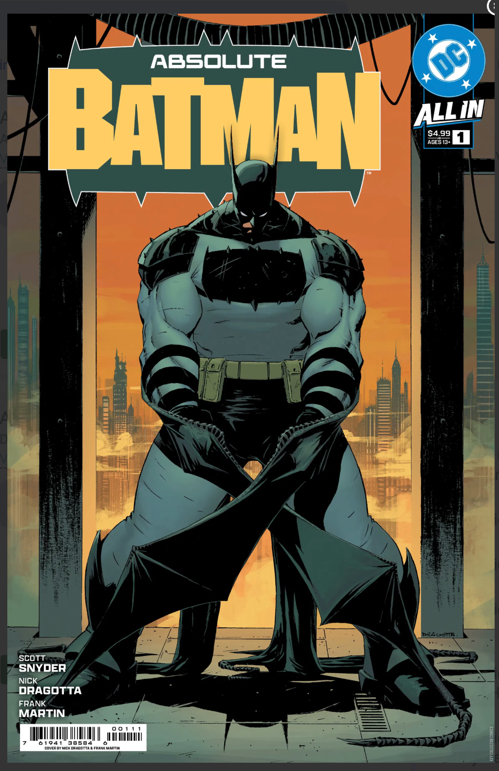 Absolute Batman #1 (2025) tapa en blancoIncluye tapa regular1° impresión VF