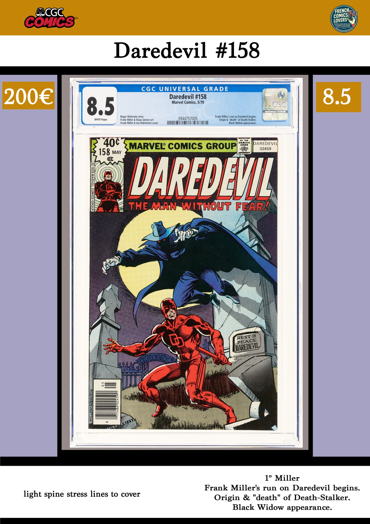 Daredevil #158 (1979) 1° Frank Miller CGC8.5