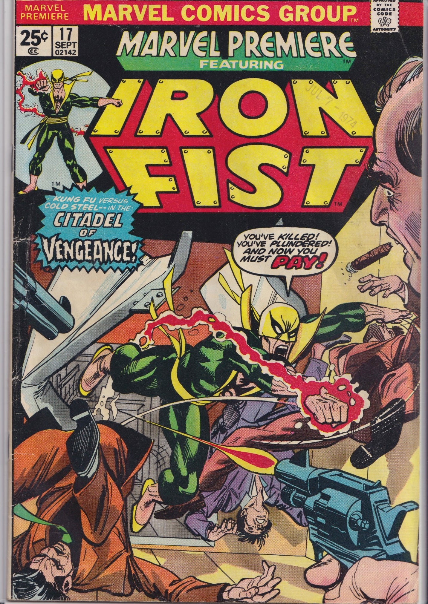 Marvel Premiere #17 (1974) Iron Fist. Very Good