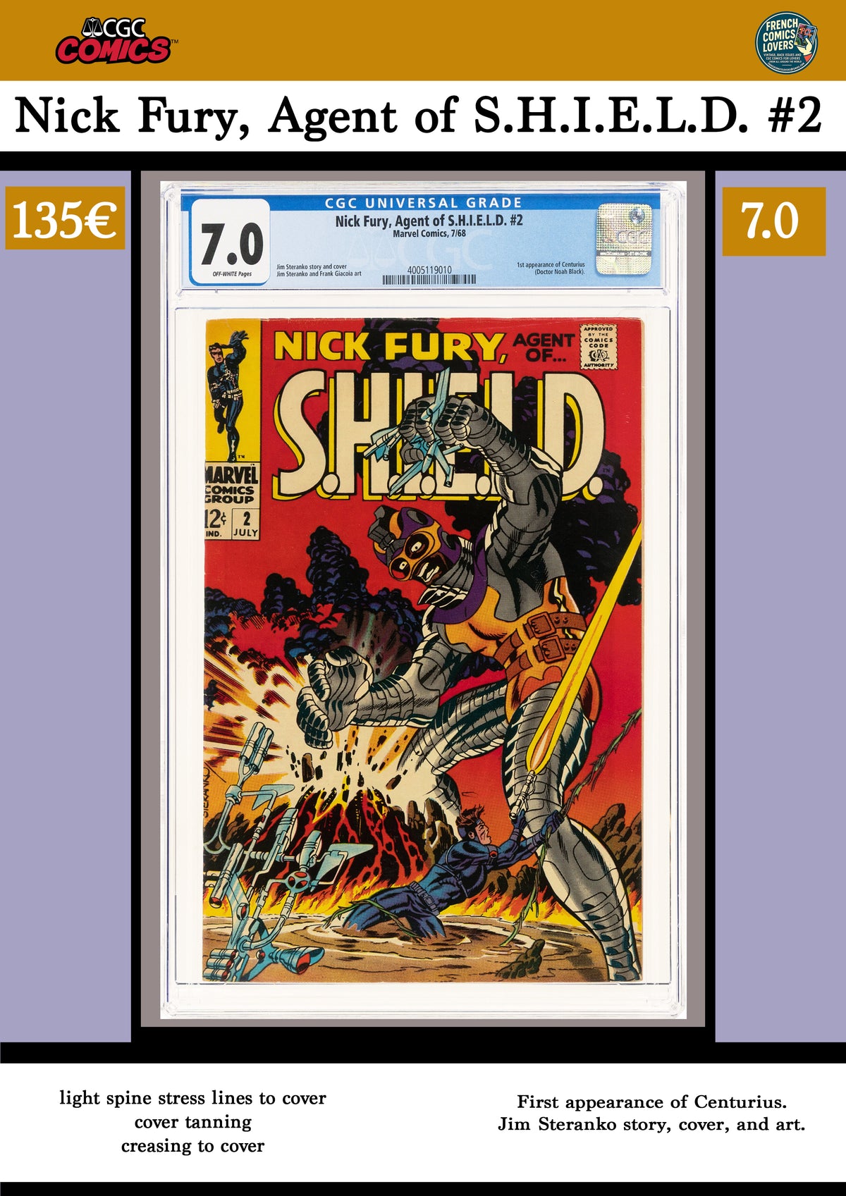 Nick Fury agent of SHIELD #2 (1968) Steranko art CGC 7.0 FCL