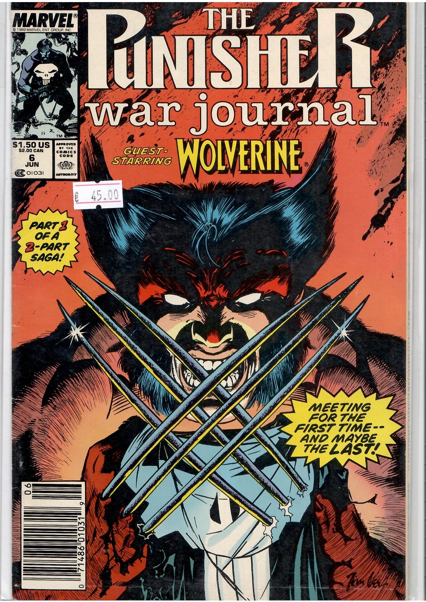Punisher War Journal #6 (1989) Jim Lee Wolverine guest VF