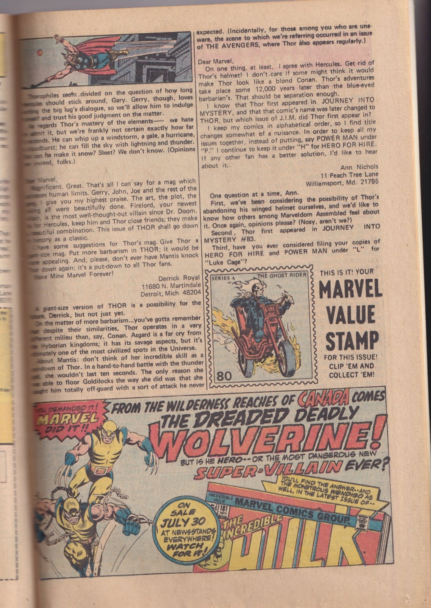 Thor #229 (1974) ad for Wolverine's debut in Incredible Hulk #181 very Fine