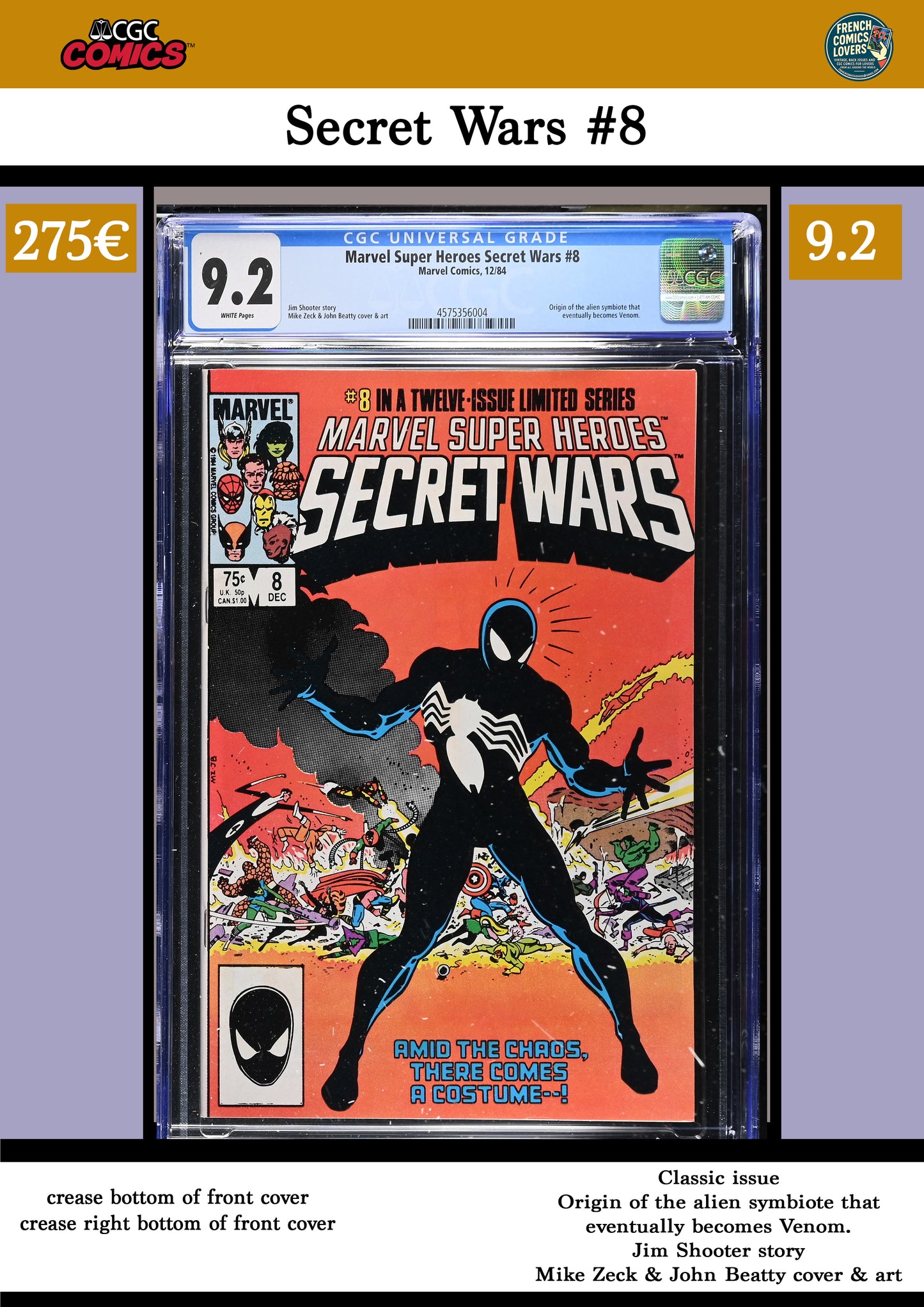 Secret Wars #8 (1984) key issue Black costume CGC 9.2