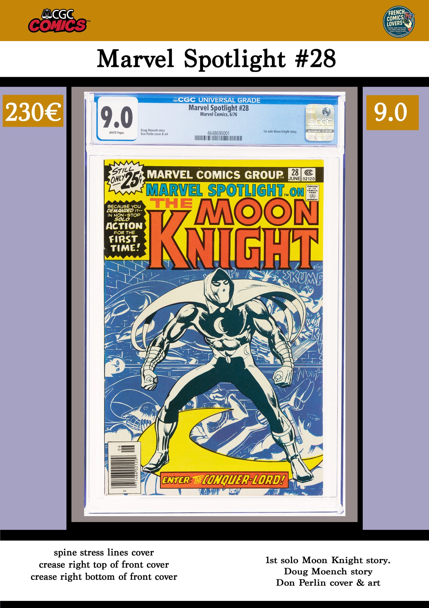 Marvel Spotlight #28 (1976) First solo Moon Knight appearance. CGC 9.0