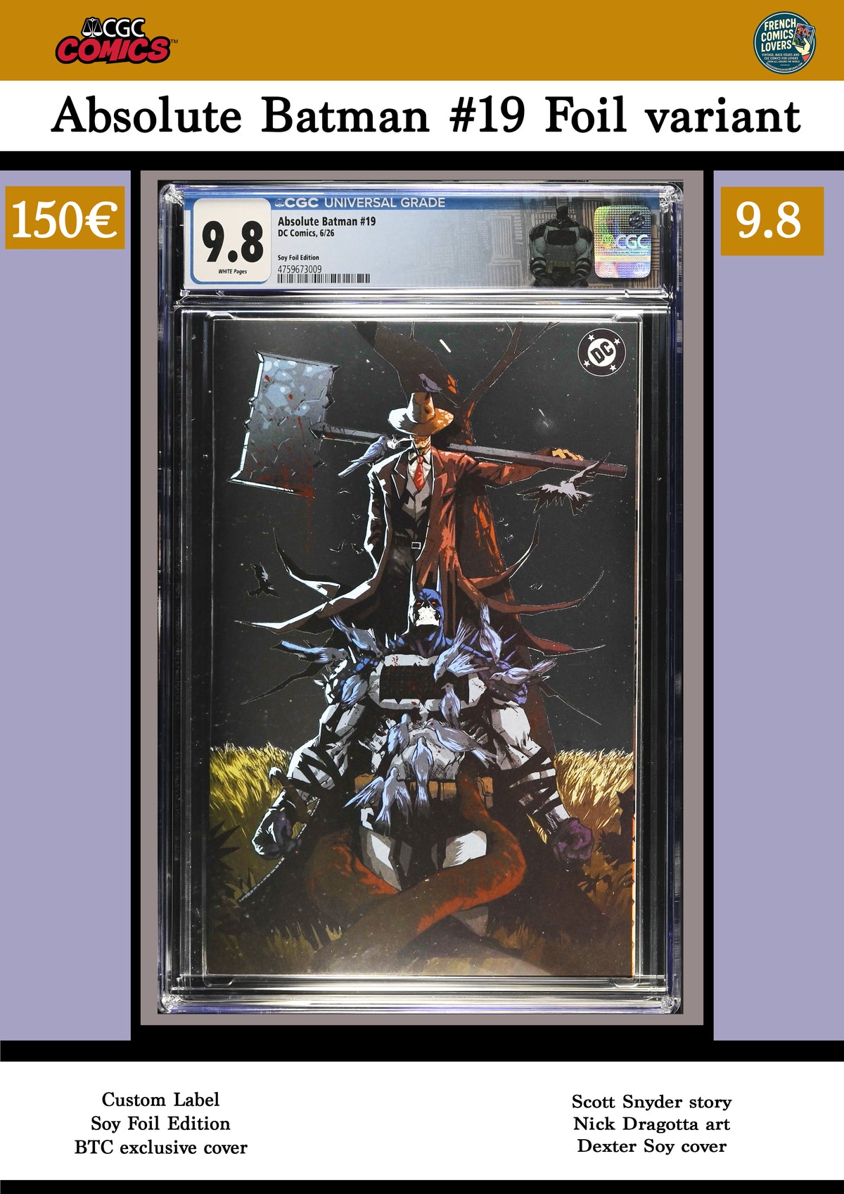 Absolute Batman #19 (2026) Exclusive BTC Soy Foil cover CGC9.8 FCL