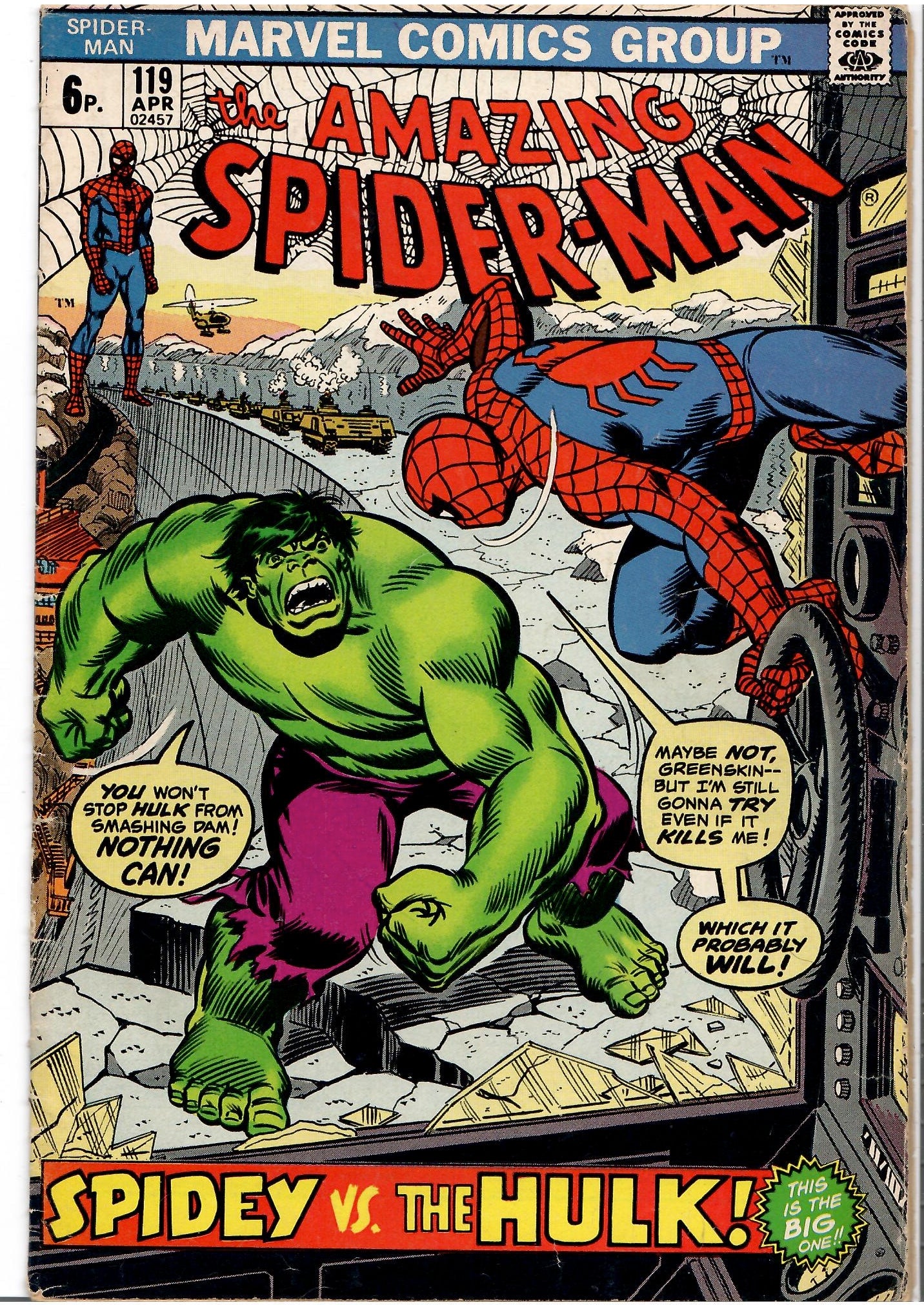 Amazing Spider-Man #119 (1973) classic Spidey vs Hulk Key  Romita vg+