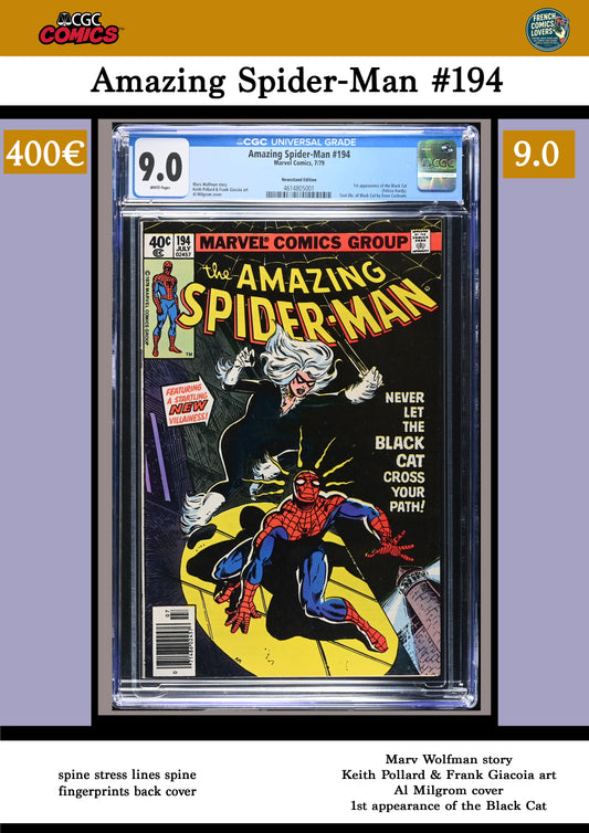 Amazing Spider-Man #194 ( 1979) Key  1° Black Cat CGC 9.0