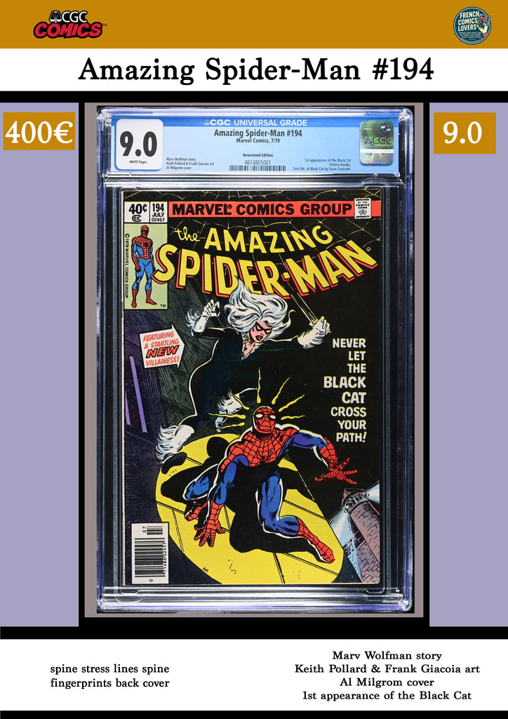 Amazing Spider-Man #194 ( 1979) Key  1° Black Cat CGC 9.0