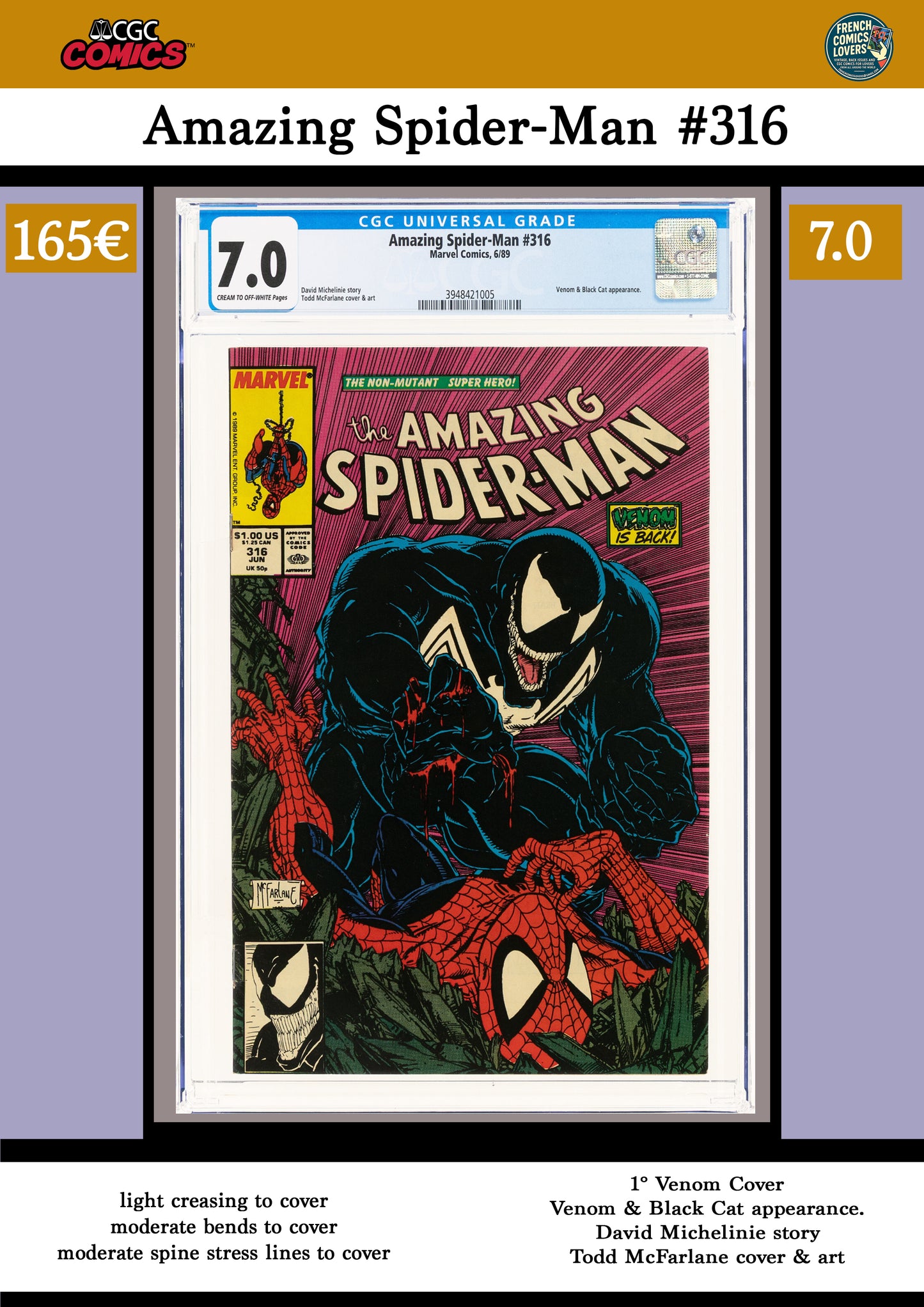 Amazing Spider-Man #316 (1989) Mc Farlane Venom Cover  CGC 7.0