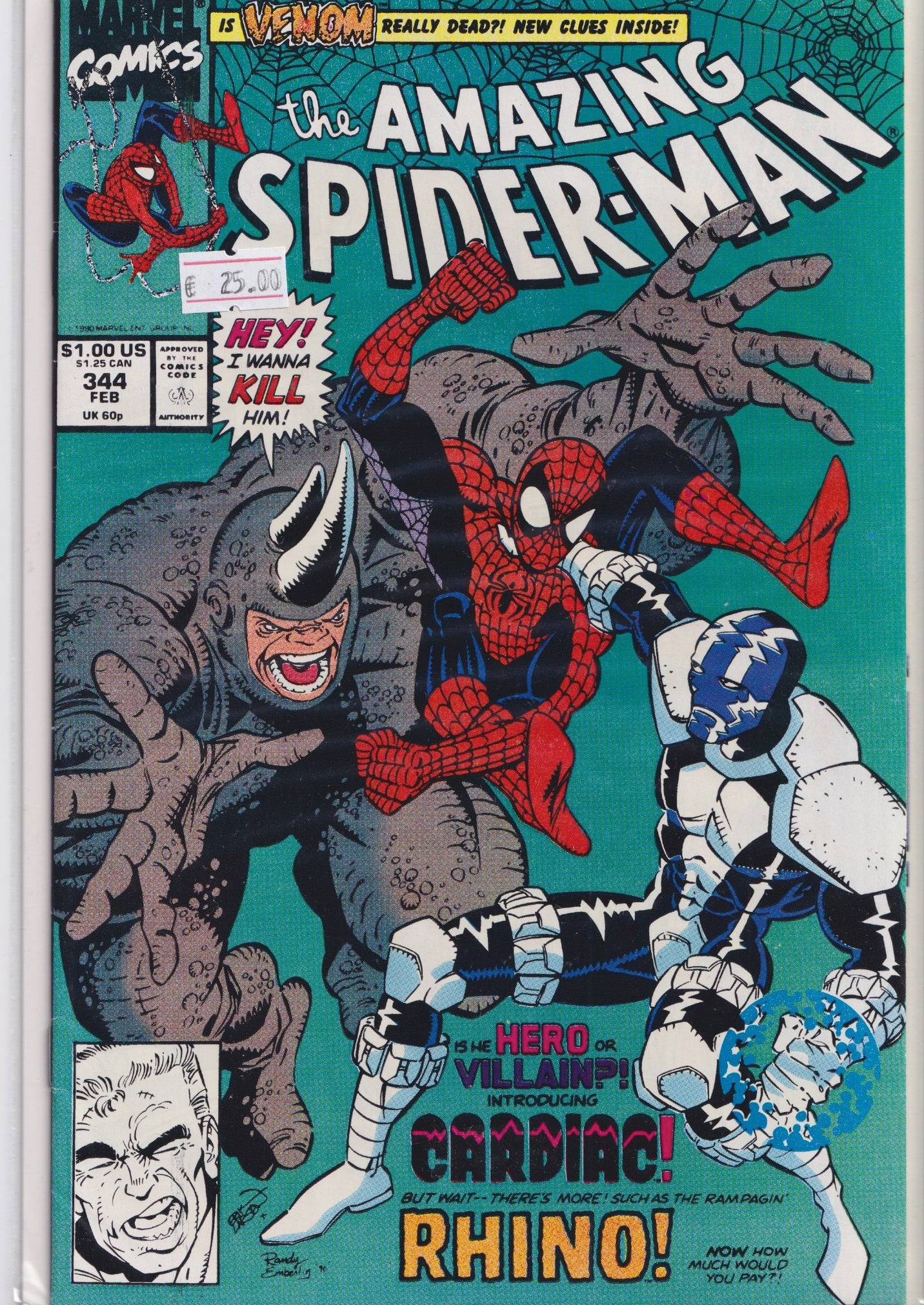 Amazing Spider-Man #344 (1990) 1° Carnage ego very Fine