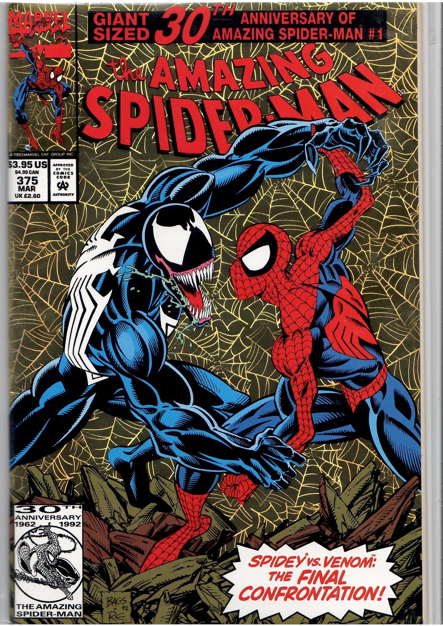 Amazing Spider-Man #375 (1993) Gold Foil Venom  very Fine