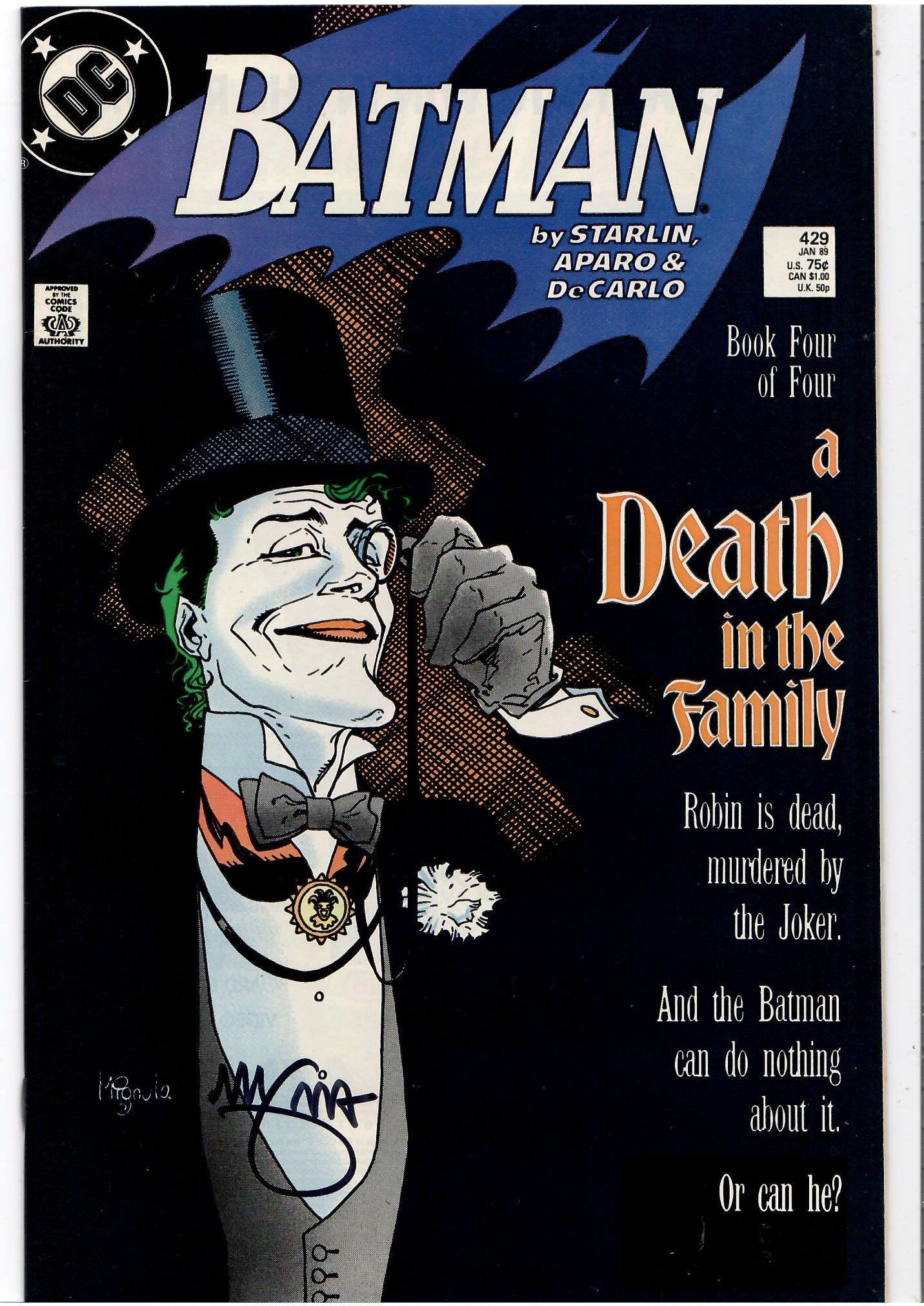 Batman #429 (1989) Signed by Mignola Jason is dead! Very Fine