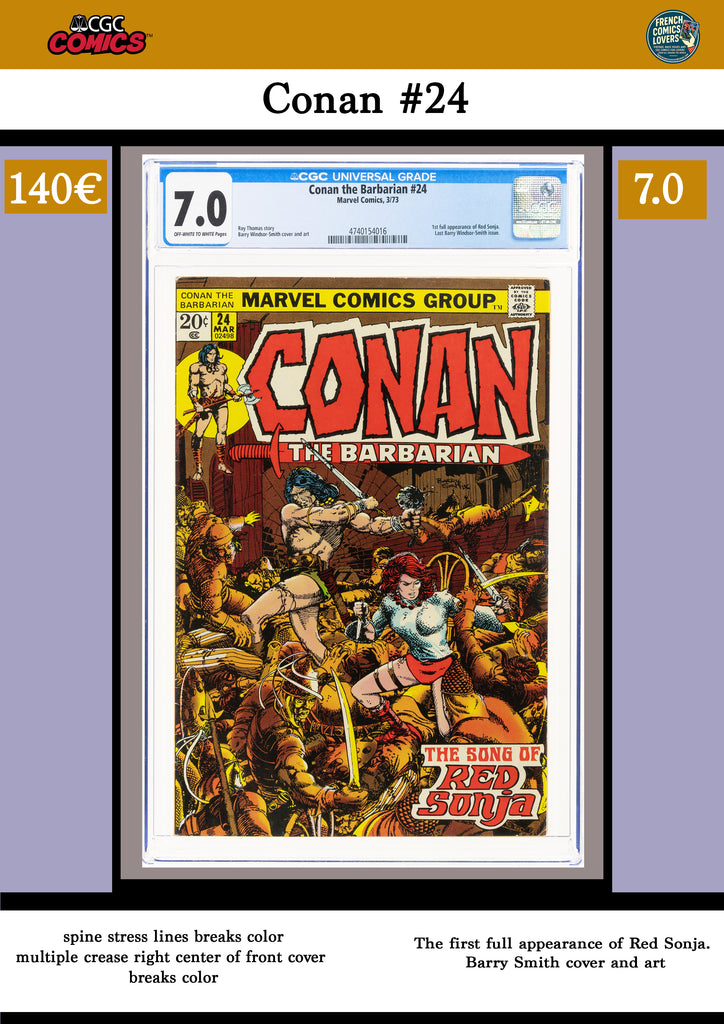 Conan #24 (1973) Barry Smith  1° full Red Sonja CGC 7.0 FCL