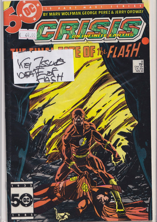 Crisis on Infinite Earths #8 (1985) Key issue Flash die! Perez art Very Fine
