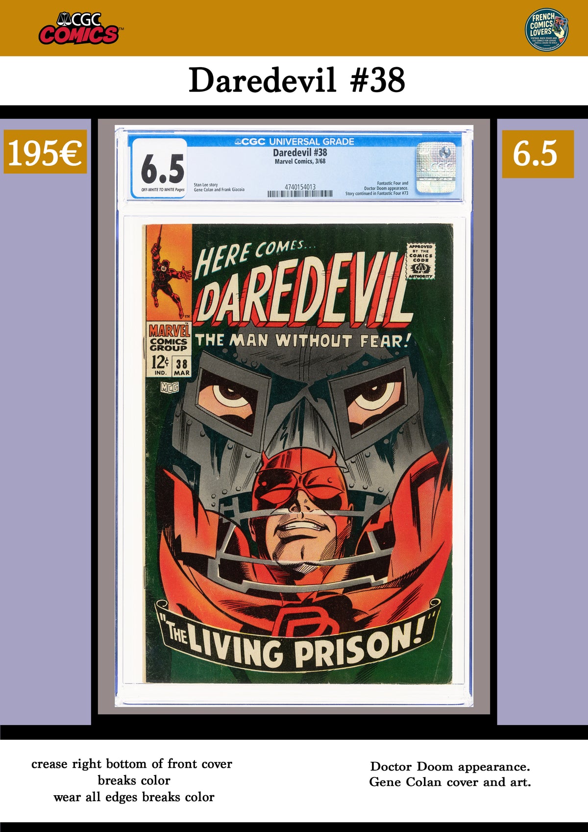Daredevil #38 (1968)  Dr Doom Colan art CGC 6.5