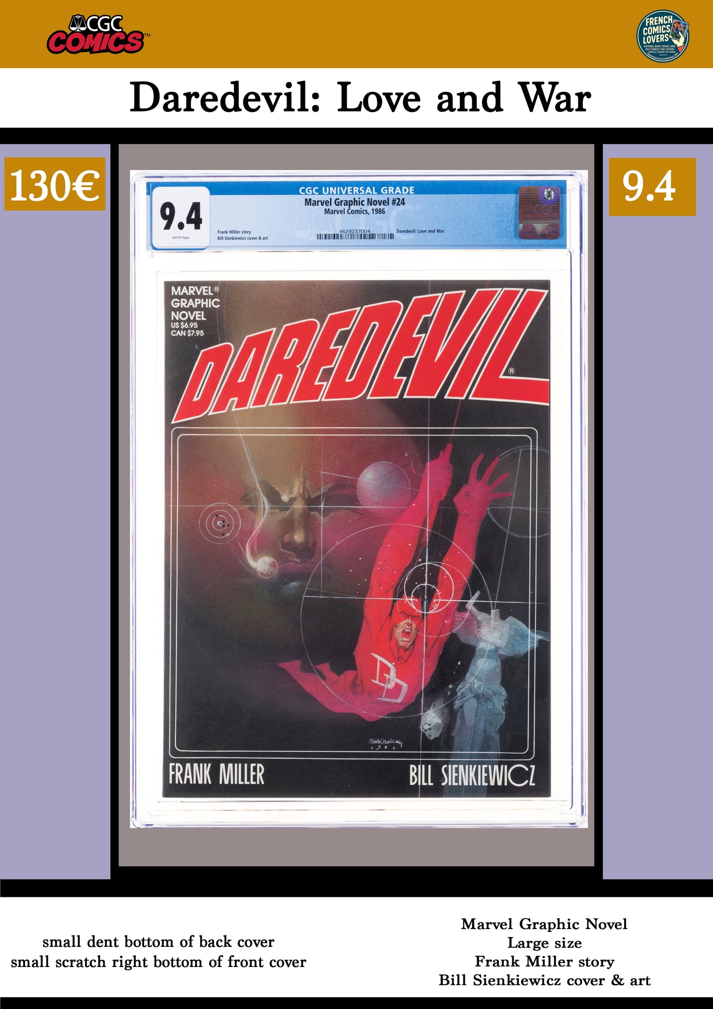 Daredevil Love & Death  Graphic Novel (1986)Miller/Sienkiewicz  CGC 9.4