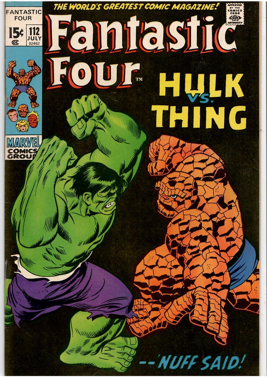 Fantastic  Four #112 (1971) Classic issue,Classic cover Thing vs Hulk Very Fine