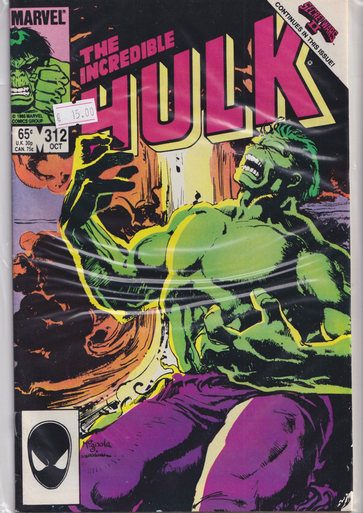 Hulk #312 (1985) Mignola art Secret Wars II crossover Fine FCL