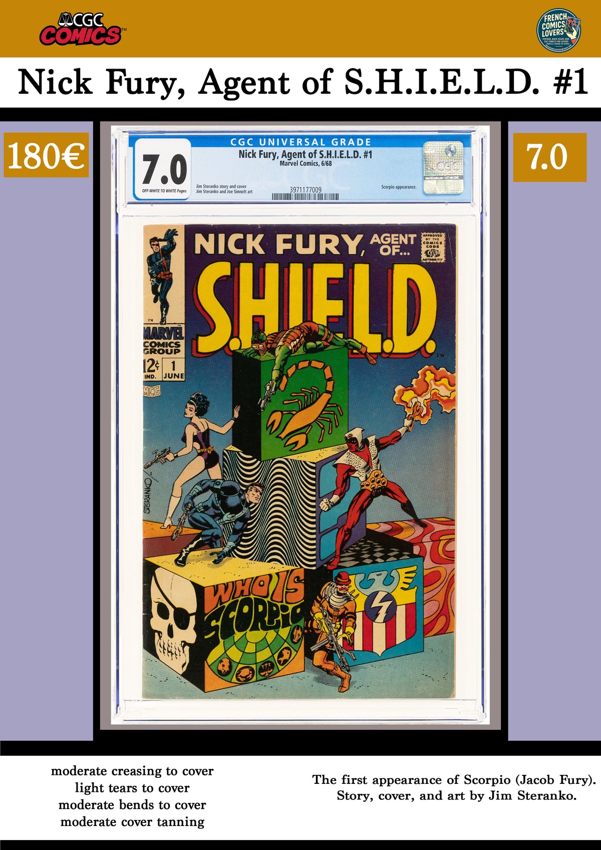 Nick Fury agent of SHIELD #1 (1968)  Steranko art CGC 7.0 FCL