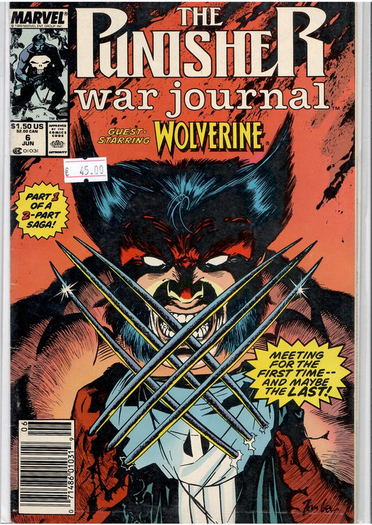 Punisher War Journal #6  (1989) Jim Lee Wolverine guest VF