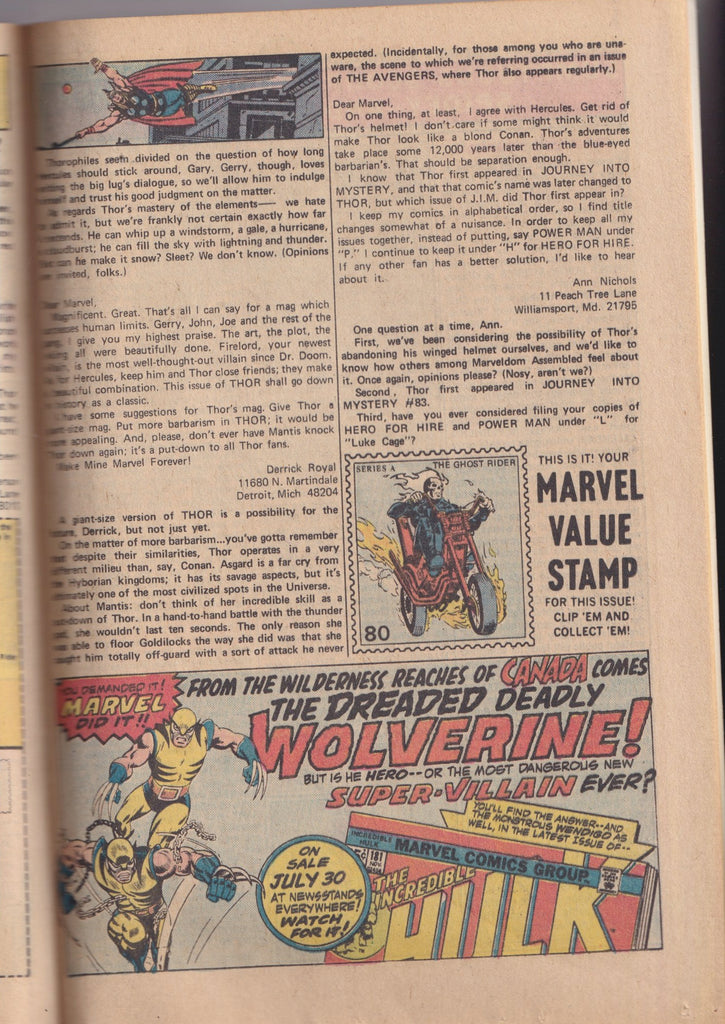 Thor #229 (1974) ad for Wolverine's debut in Incredible Hulk #181  very Fine