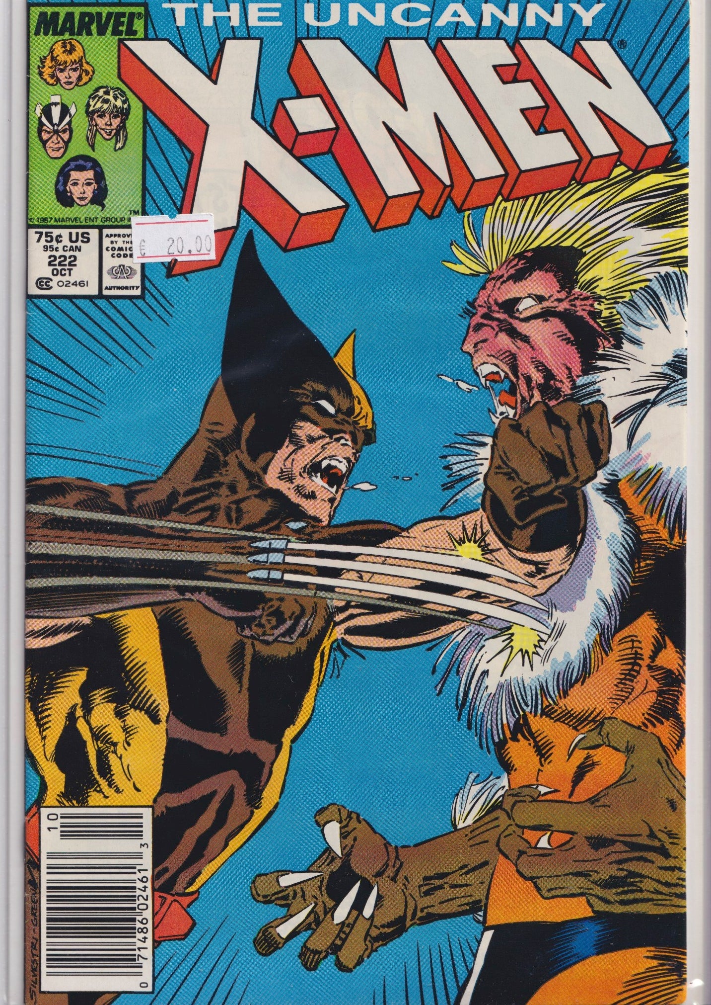 Uncanny X-Men #222 (1987) Wolverine vs. Sabretooth  Very Fine