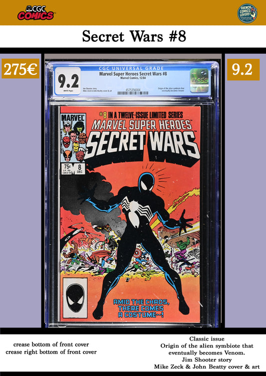 Secret Wars #8 (1984) key issue Black costume  CGC 9.2