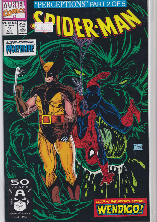 Spider-Man #9 (1990)  McFarlane Wolverine VF 