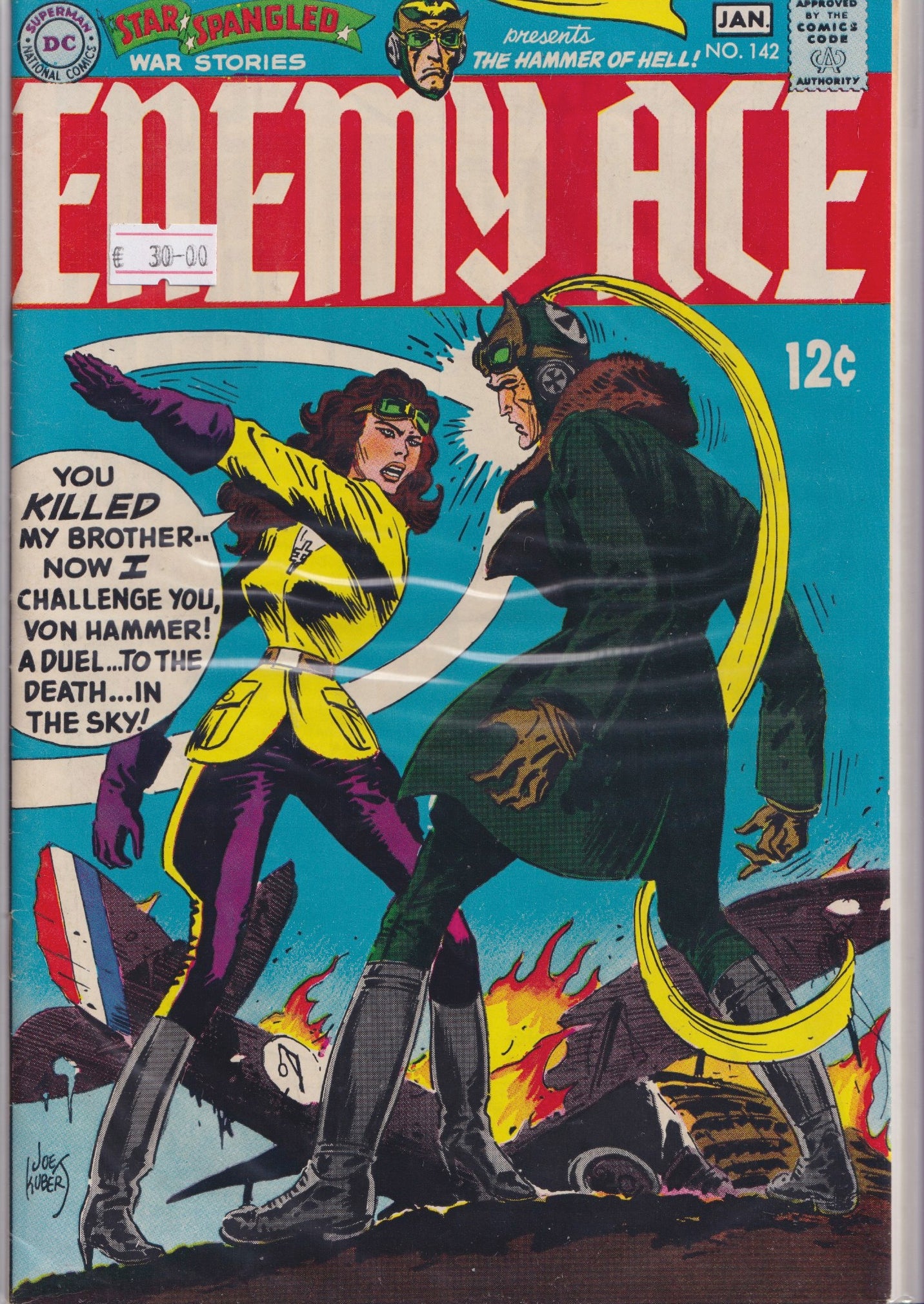 Star Spangled War Stories #142 (1969)  Enemy Ace Joe Kubert iconic anti hero Fine