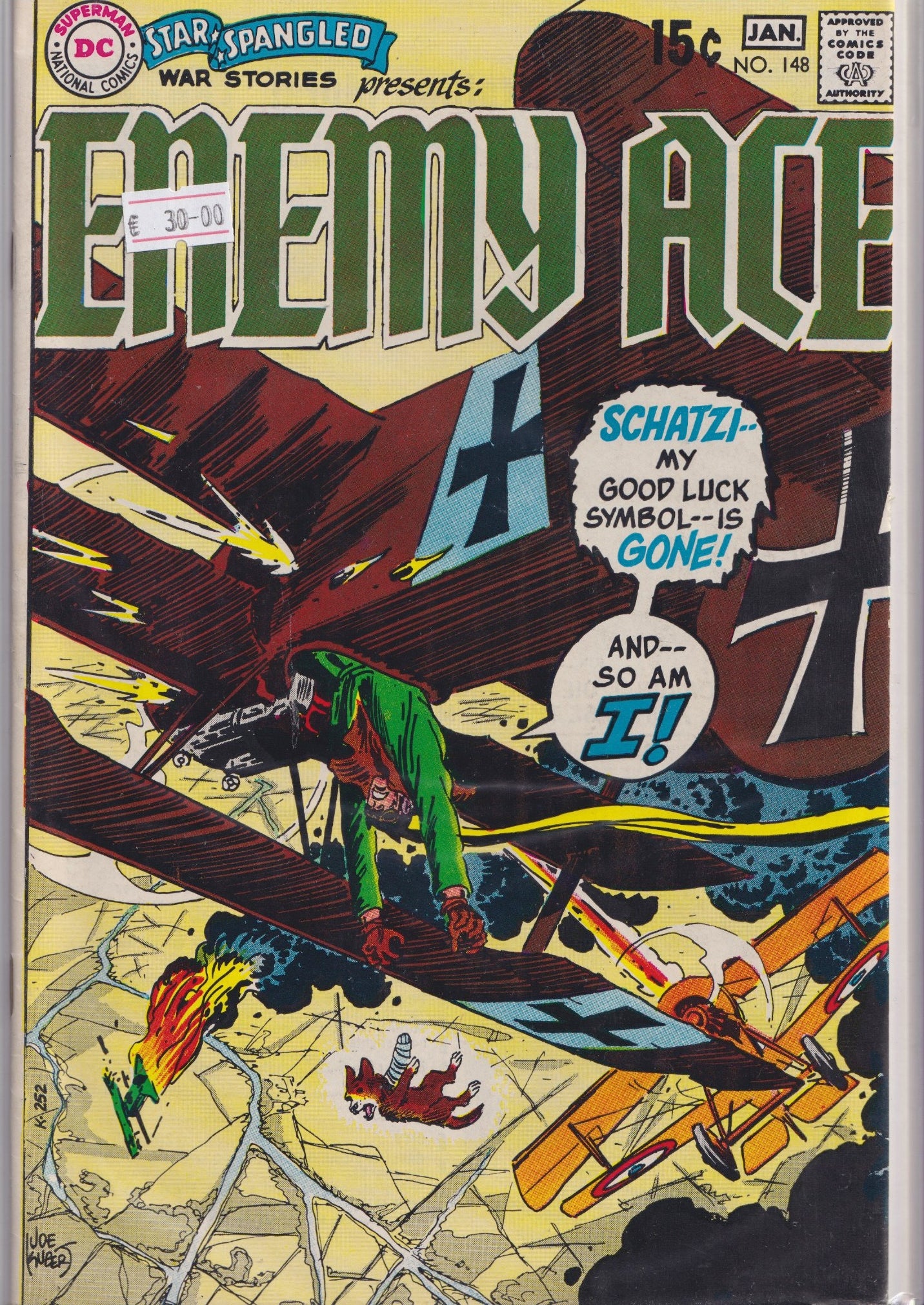Star Spangled War Stories #148 (1969)  Enemy Ace Joe Kubert iconic anti hero Fine