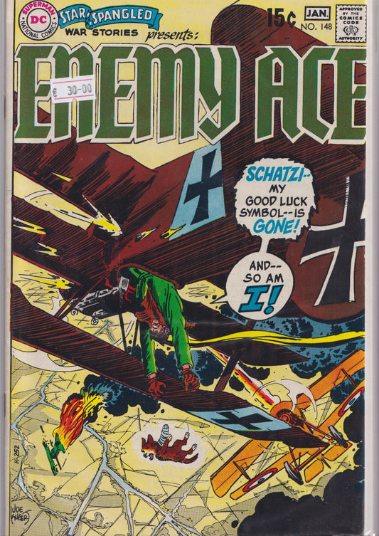 Star Spangled War Stories #148 (1969)  Enemy Ace Joe Kubert iconic anti hero Fine