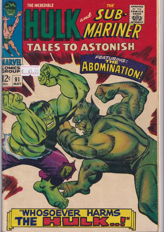Tales to Astonish #91 (1967) Sub Mariner Hulk  Fine +