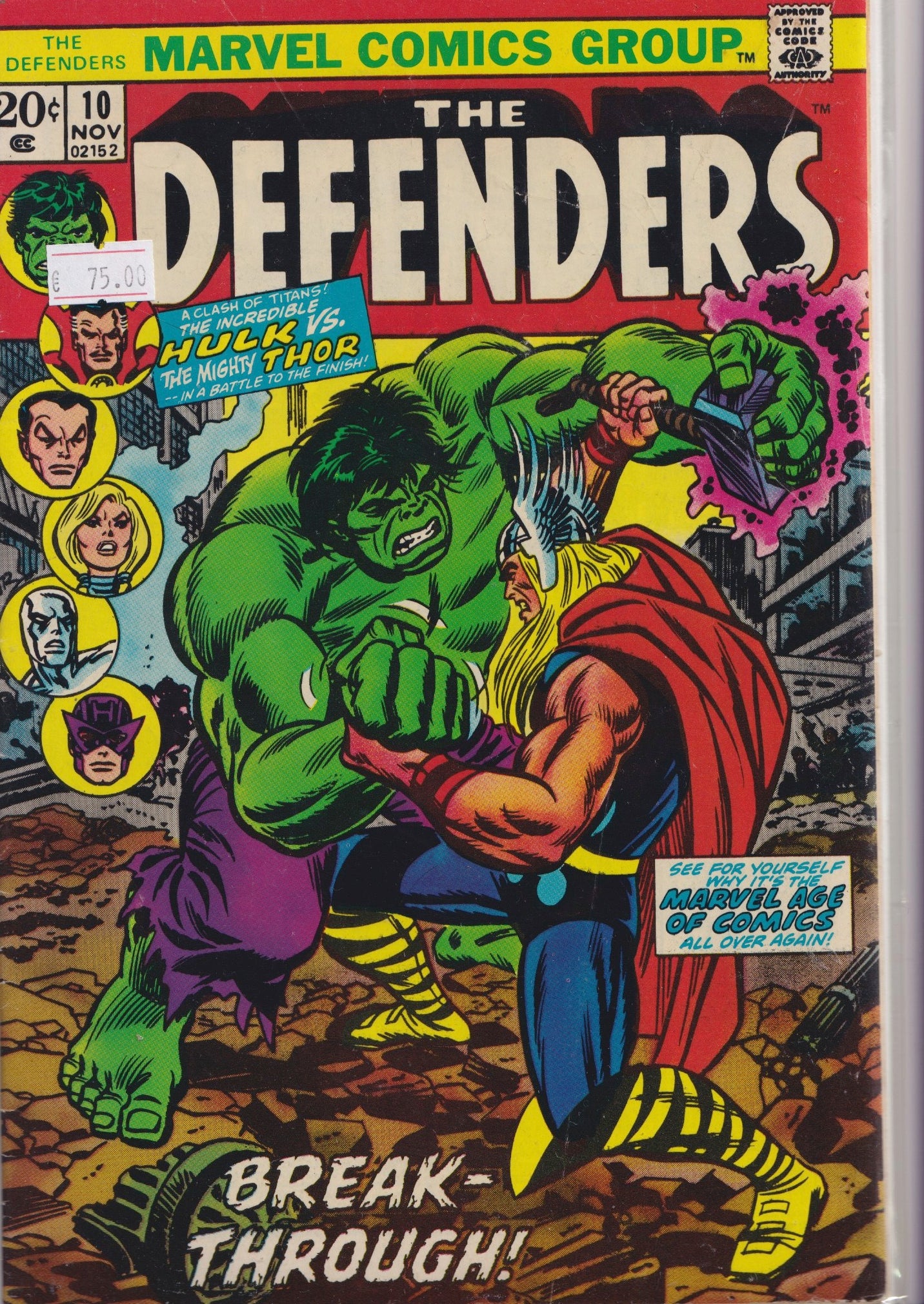 The Defenders #10 (1973) Key issue Avengers /Defenders crossover Fine