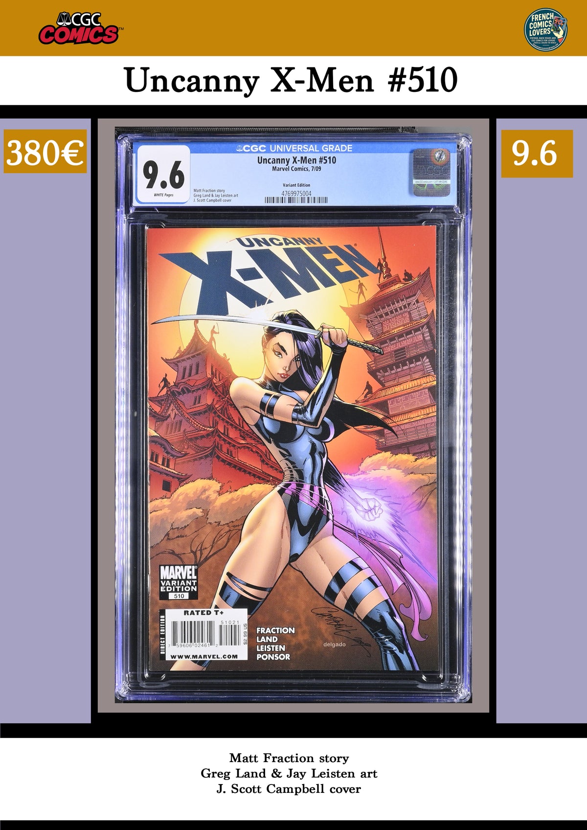 Uncanny X-Men #510 (2009) Campbell Psylocke variant CGC 9.6 FCL