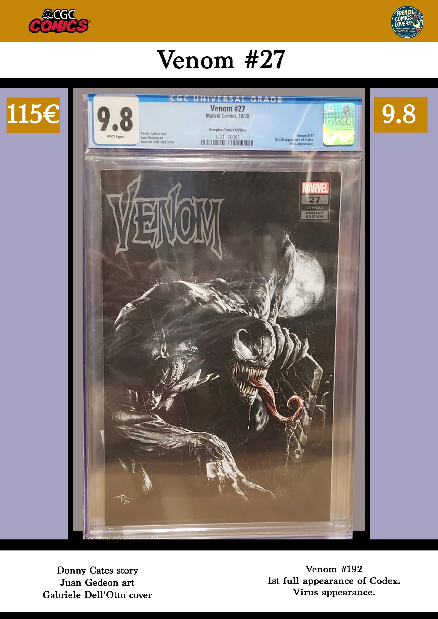 Venom #27 (2020) Dell Otto Scorpion variant CGC 9.8