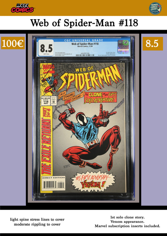 Web of Spider-Man #118 (1994) First appearance of Ben Reilly as the Scarlet Spider CGC 8.5