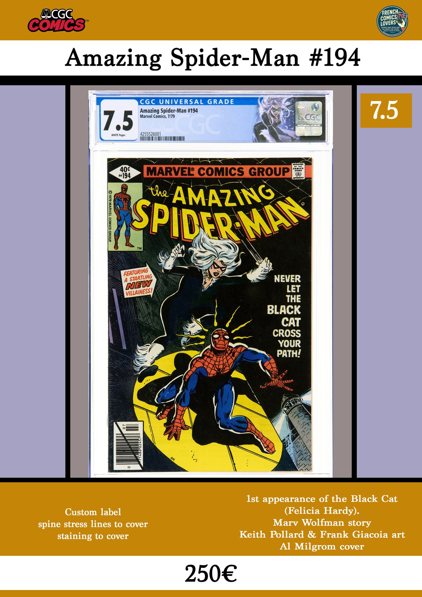 Amazing Spider-Man #194  CGC 7.5- French Comics Lovers